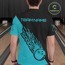 Load image into Gallery viewer, Custom Black And Blue Flame Spare Bowling Men Shirts, Bowling Team League Jerseys IPHW10689