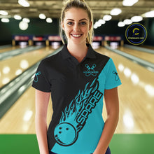 Load image into Gallery viewer, Custom Black And Blue Flame Spare Bowling Women Shirts, Bowling Team League Jerseys IPHW10689