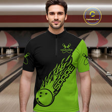 Load image into Gallery viewer, Custom Black And Green Flame Spare Bowling Men Shirts, Bowling Team League Jerseys IPHW10690