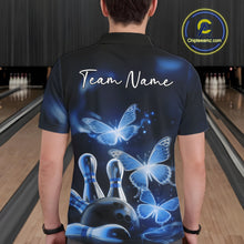 Load image into Gallery viewer, Custom Blue Butterfly Bowling Polo Shirts For Men, Bowling Team Shirt With Butterflies IPHW10701