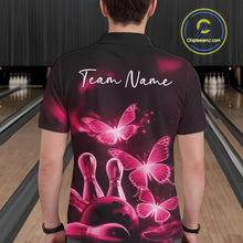 Load image into Gallery viewer, Custom Pink Butterfly Bowling Polo Shirts For Men, Bowling Team Shirt With Butterflies IPHW10702