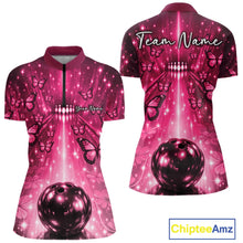 Load image into Gallery viewer, Custom Pink Galaxy Bowling Lane Butterfly Bowling Team Women Quarter-Zip Shirt IPHW10915