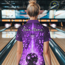 Load image into Gallery viewer, Custom Purple Galaxy Bowling Lane Butterfly Bowling Team Women Polo Shirt IPHW10917