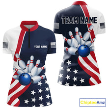 Load image into Gallery viewer, Custom Patriotic Bowling Shirts For Women, US Bowling Team Shirts American Flag Shirt IPHW7395