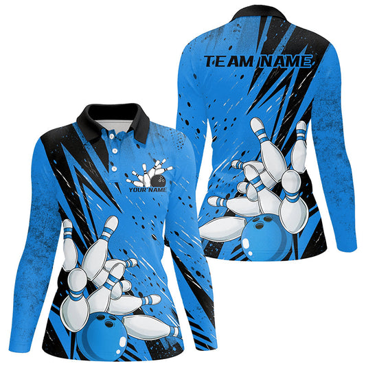 Black And Blue Custom Grunge Ladies Bowling Shirts, Bowling League Shirt Bowling Jersey IPHW7907
