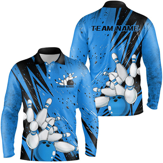 Black And Blue Custom Grunge Bowling Shirts For Men, Bowling League Shirt Bowling Team Jersey IPHW7907