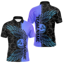 Load image into Gallery viewer, Blue And Purple Custom Bowling Tournament Men Polo Shirts, Bowling Ball And Wings Jerseys IPHW8845