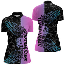 Load image into Gallery viewer, Blue And Pink Custom Bowling Tournament Women Quarter-Zip Shirts, Bowling Ball And Wings IPHW8847