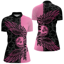 Load image into Gallery viewer, Black And Pink Custom Bowling Tournament Women Quarter-Zip Shirts, Bowling Ball And Wings IPHW8848
