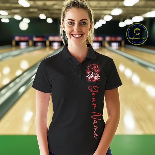 Custom Red Butterfly Bowling Women Polo Shirts With Team Name, Bowling Uniform IPHW10946