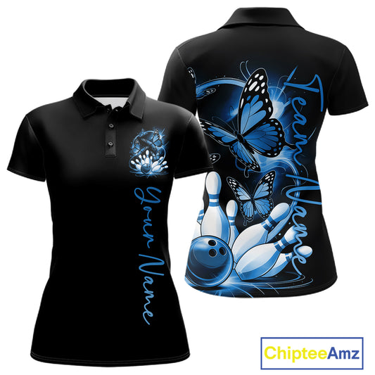 Custom Purple Butterfly Bowling Women Polo Shirts With Team Name, Bowling Uniform IPHW10948