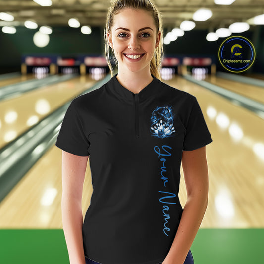 Custom Purple Butterfly Bowling Women Quarter-Zip Shirts With Team Name, Bowling Uniform IPHW10948