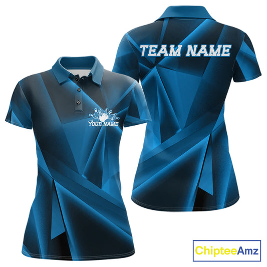 Blue and black polo shirt with 'Team Name' and 'Your Name' text on a white background