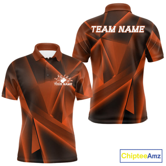 Orange and black polo shirt with 'Team Name' and 'Your Name' text on a white background