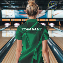 Load image into Gallery viewer, Person wearing a green bowling shirt with 'TEAM NAME' on the back in a bowling alley.