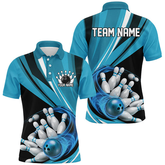 Custom Blue Flame Bowling Shirts For Men, Bowling League Bowling Team Shirts Bowlers Outfit IPHW7415