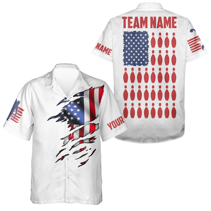 Customizable Patriotic American Flag Bowling Pins Hawaiian Shirts For Men And Women, Bowling Team Shirt IPHW3809
