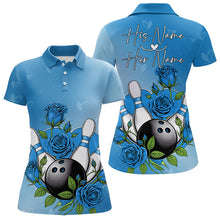 Load image into Gallery viewer, Custom Blue Valentine Bowling Polo Shirt For Women, Bowling And Roses Couple Bowling Outfit IPHW8351