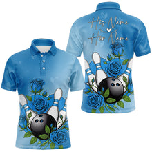 Load image into Gallery viewer, Custom Blue Valentine Bowling Polo Shirts For Men, Bowling And Roses Couple Bowling Outfits IPHW8351