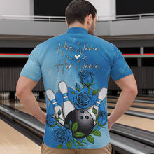 Load image into Gallery viewer, Custom Blue Valentine Bowling Quarter-Zip Shirts For Men, Bowling And Roses Couple Bowling Outfits IPHW8351