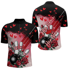 Load image into Gallery viewer, Custom Black And Red Heart Theme Valentine Bowling Quarter-Zip Shirt For Men, Couple Bowling Shirt IPHW8353