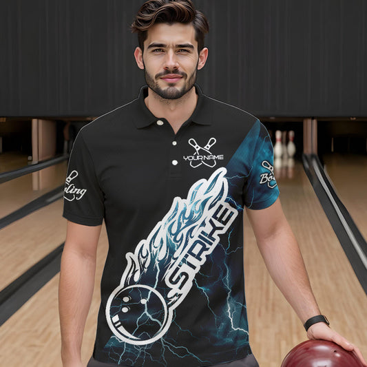 Custom Black And Blue Thunder Lightning Strike Bowling Polo Shirts For Men Team Shirt IPHW8532