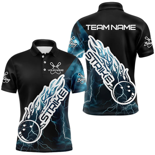 Custom Black And Blue Thunder Lightning Strike Bowling Polo Shirts For Men Team Shirt IPHW8532