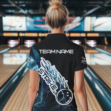 Load image into Gallery viewer, Custom Black And Blue Thunder Lightning Strike Bowling Womens Quarter-Zip Shirts Team Shirt IPHW8532