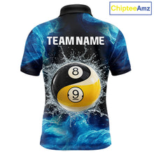 Load image into Gallery viewer, Personalized Water Yin &amp; Yang Billiard Polo &amp; Quarter-Zip Shirt For Men 8 Ball Billiard Team Jersey NYN2833