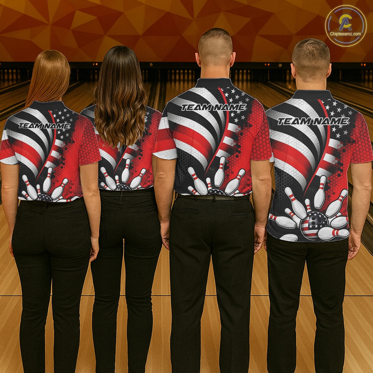 Custom Black And Red US Flag Patriotic Bowling Shirts, Freedom Bowling Team League Shirt Bowler Jerseys IPHW10453
