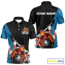 Load image into Gallery viewer, Black And Blue Custom Funny Turkey Thanksgiving Bowling Team Polo Shirts For Men IPHW8878