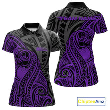 Load image into Gallery viewer, Custom Black And Purple Maori Style Koru Spiral Tribal Women Bowling Polo Team Shirt IPHW10951