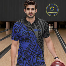 Load image into Gallery viewer, Custom Black And Blue Maori Style Koru Spiral Tribal Men Bowling Polo Team Shirt IPHW10952