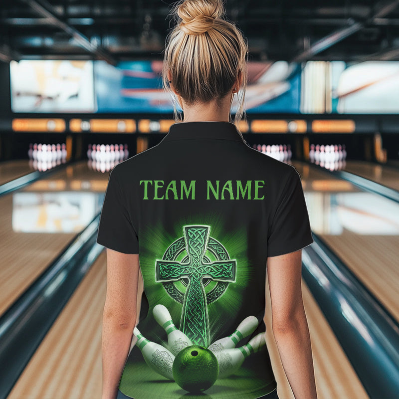 Custom Celtic Cross Faith Bowling Quarter-Zip Team Shirts For Women, Bowlers Outfits IPHW8577