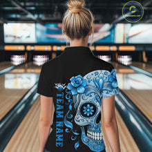 Load image into Gallery viewer, Blue Sugar Skull Tattoo Custom Women Bowling Shirt, Halloween Team Bowling Jerseys IPHW10723