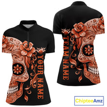 Load image into Gallery viewer, Orange Sugar Skull Tattoo Custom Women Bowling Shirt, Halloween Team Bowling Jerseys IPHW10724