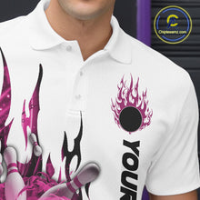 Load image into Gallery viewer, Custom Pink Flame Bowling Team Jerseys, Bowling League Polo Shirt For Men IPHW10726