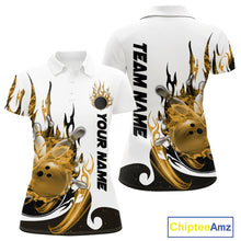 Load image into Gallery viewer, Custom Yellow Flame Bowling Team Jerseys, Bowling League Polo Shirt For Women IPHW10728