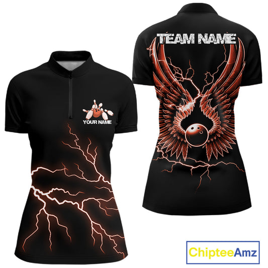 Custom Orange Lightning Bowling Ball With Wings Bowling Women Team Shirt, Bowling Jersey IPHW10733