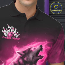 Load image into Gallery viewer, Pink Flame Wolf Custom Bowling Team Shirt For Men, Fire Wolf Bowling Jerseys IPHW10734
