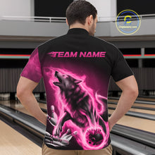 Load image into Gallery viewer, Pink Flame Wolf Custom Bowling Team Shirt For Men, Fire Wolf Bowling Jerseys IPHW10734