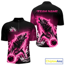 Load image into Gallery viewer, Pink Flame Wolf Custom Bowling Team Shirt For Men, Fire Wolf Bowling Jerseys IPHW10734