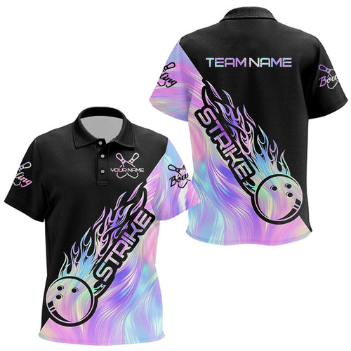 Strike Bowling Polo Shirts For Kid, Custom Hologram Bowling Team Shirts Bowler Outfit IPHW5242