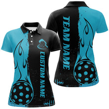Load image into Gallery viewer, Black And Blue Custom Flame Ladies Pickleball Shirts, Pickleball Team Shirt Outfit IPHW7456