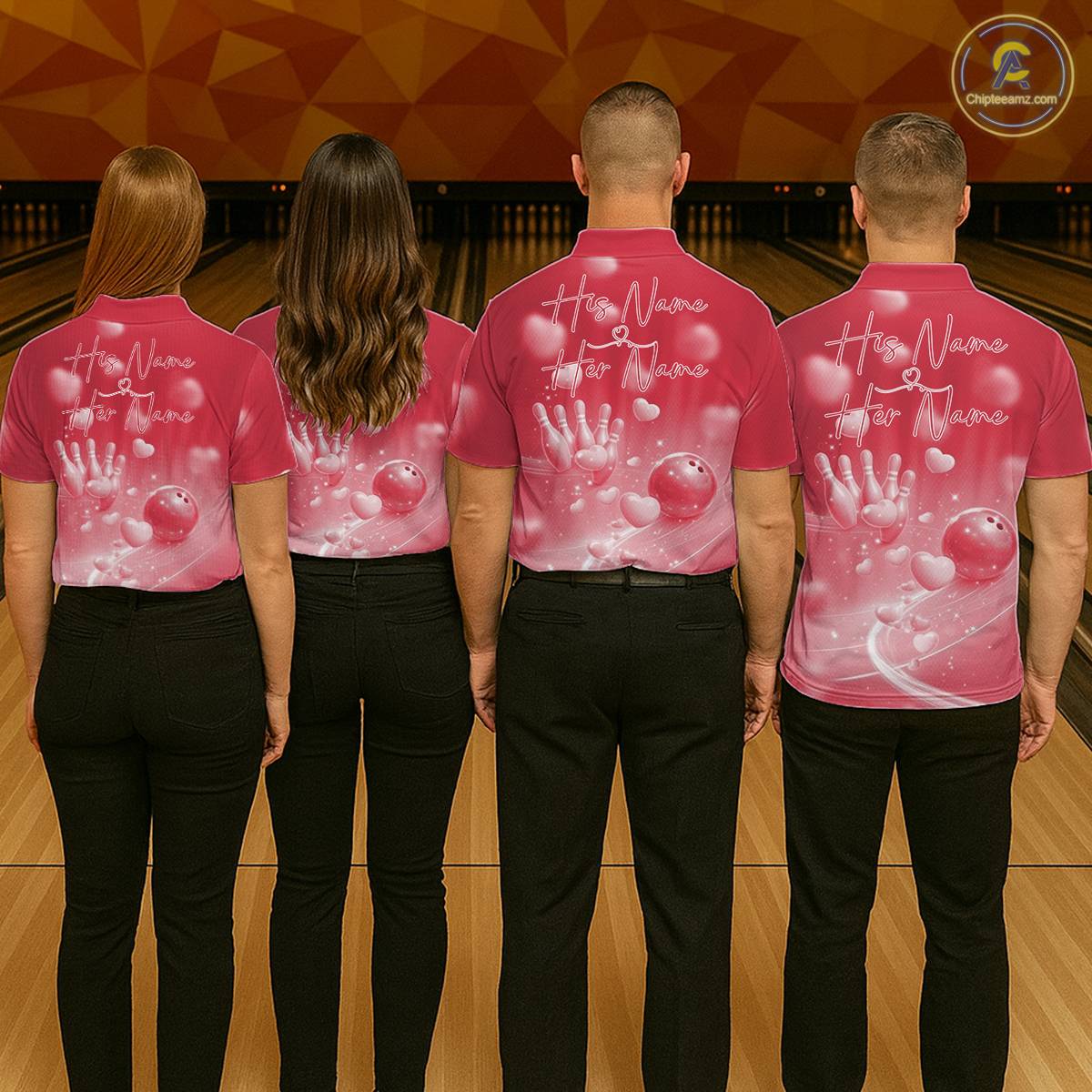 Custom Red Valentine Bowling Couple Shirts, Red Heart Theme Bowling Jerseys With His Name And Her Name IPHW10469