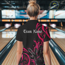 Load image into Gallery viewer, Custom Black And Pink Tribal Flame Bowling Women Shirts, Bowling League Team Jerseys IPHW10737
