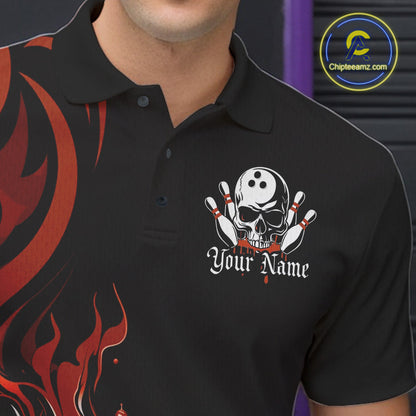 Custom Black And Orange Tribal Flame Bowling Men Shirt, Bowling League Shirt Team Jerseys IPHW10738