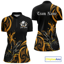 Load image into Gallery viewer, Custom Black And Yellow Tribal Flame Bowling Women Shirt, Bowling League Team Jerseys IPHW10739