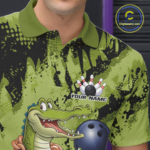 Load image into Gallery viewer, Green Custom Funny Alligator Bowling Men Polo Shirt, Bowling Team Jerseys Bowler Outfit IPHW10774
