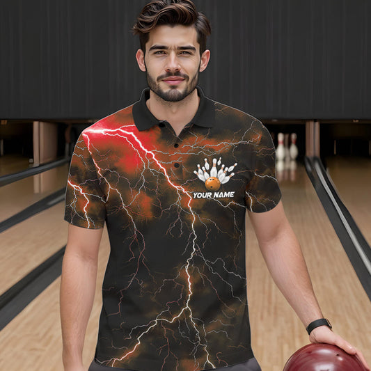 Orange Thunder Lightning Custom Cobra Snake Bowling Polo Shirts For Men, Bowling Team Shirt IPHW8897